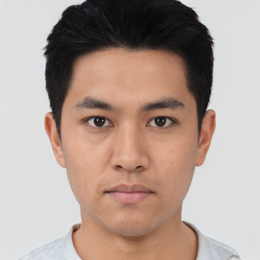 Neutral asian young-adult male with short  black hair and brown eyes