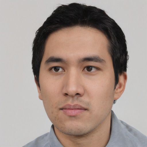 Neutral asian young-adult male with short  black hair and brown eyes