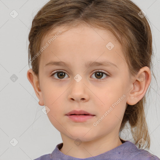 Neutral white child female with medium  brown hair and brown eyes