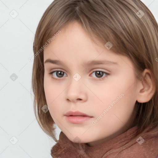 Neutral white child female with medium  brown hair and brown eyes