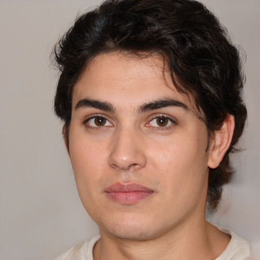 Neutral white young-adult male with medium  brown hair and brown eyes