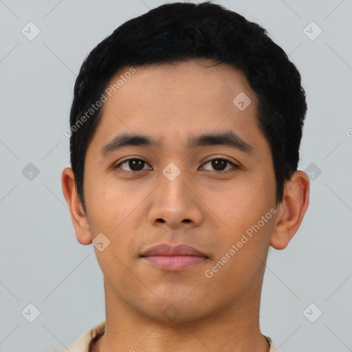 Neutral asian young-adult male with short  black hair and brown eyes