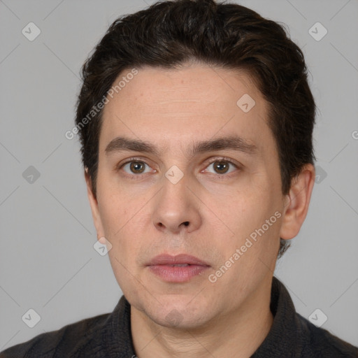 Neutral white adult male with short  brown hair and brown eyes