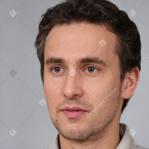 Neutral white adult male with short  brown hair and brown eyes