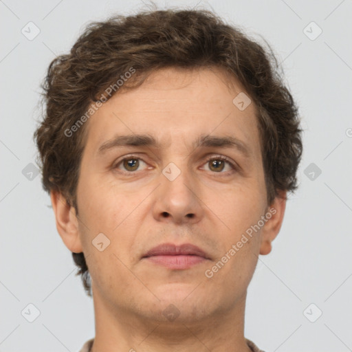 Neutral white adult male with short  brown hair and brown eyes