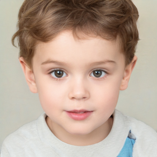 Neutral white child male with short  brown hair and grey eyes