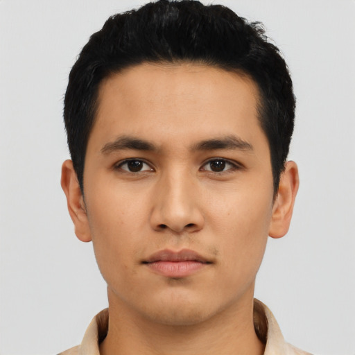 Neutral asian young-adult male with short  black hair and brown eyes