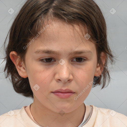 Neutral white child female with medium  brown hair and brown eyes