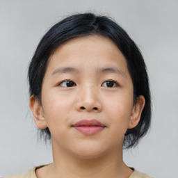 Neutral asian young-adult female with medium  brown hair and brown eyes