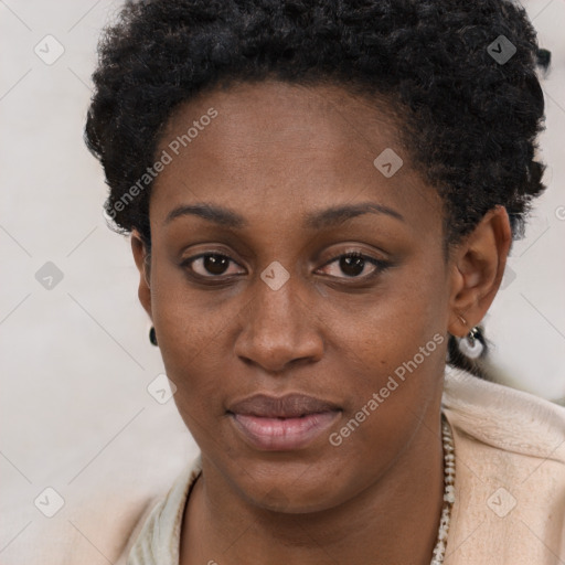 Neutral black young-adult female with short  brown hair and brown eyes