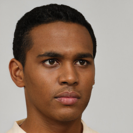 Neutral black young-adult male with short  brown hair and brown eyes