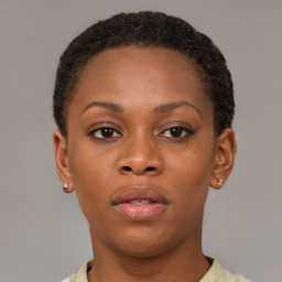 Neutral black young-adult female with short  brown hair and brown eyes