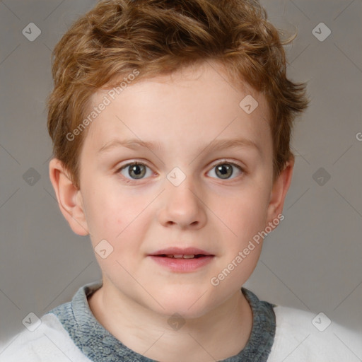 Neutral white child male with short  brown hair and grey eyes