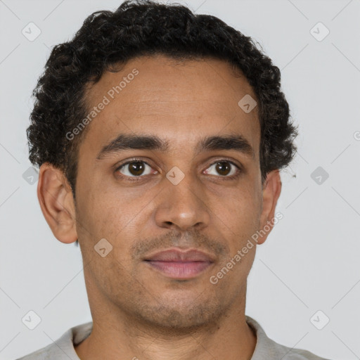 Neutral latino young-adult male with short  brown hair and brown eyes