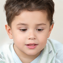 Joyful white child male with short  brown hair and brown eyes