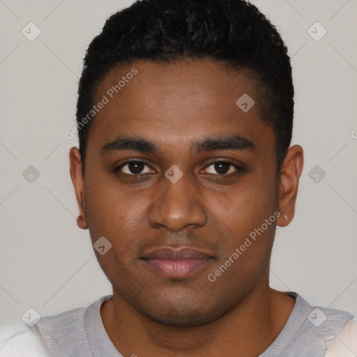 Neutral black young-adult male with short  brown hair and brown eyes