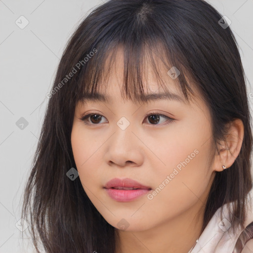 Neutral asian young-adult female with medium  brown hair and brown eyes