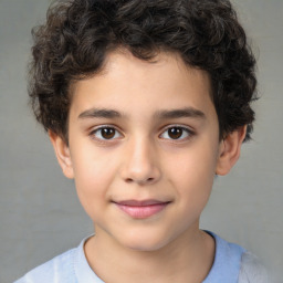 Joyful white child male with short  brown hair and brown eyes