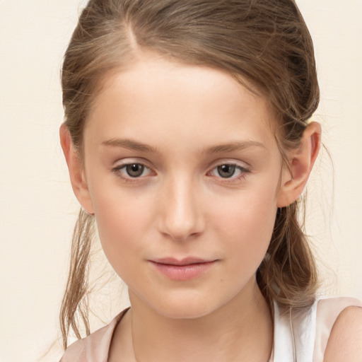 Neutral white child female with medium  brown hair and brown eyes