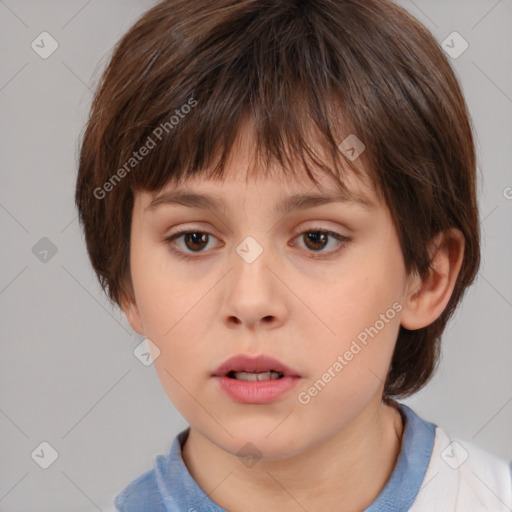 Neutral white child female with medium  brown hair and brown eyes