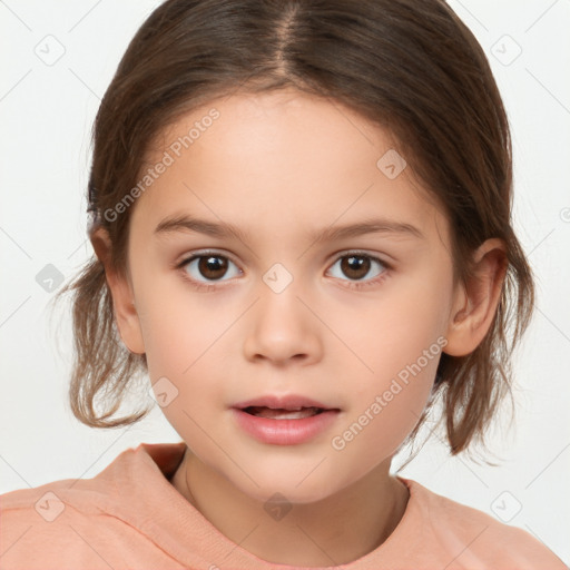 Neutral white child female with medium  brown hair and brown eyes