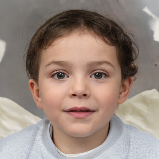 Joyful white child male with short  brown hair and brown eyes