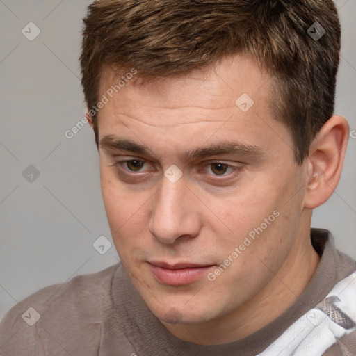 Neutral white adult male with short  brown hair and brown eyes