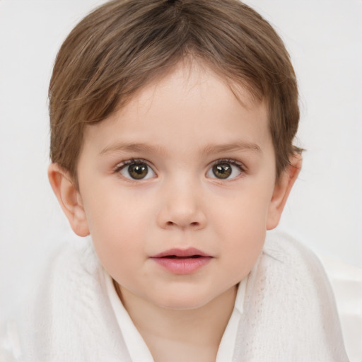 Neutral white child female with short  brown hair and brown eyes