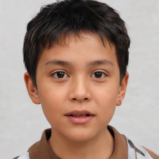 Neutral asian child male with short  brown hair and brown eyes