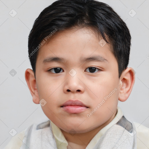 Neutral asian child male with short  brown hair and brown eyes