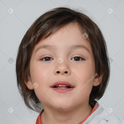 Neutral white child female with medium  brown hair and brown eyes