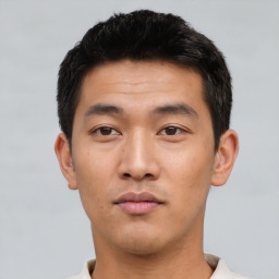 Neutral asian young-adult male with short  black hair and brown eyes