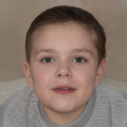 Joyful white child female with short  brown hair and brown eyes