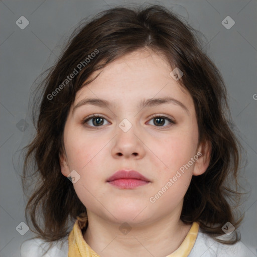 Neutral white child female with medium  brown hair and brown eyes