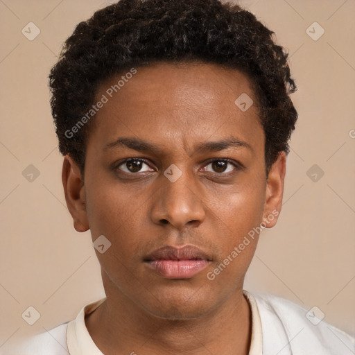 Neutral black young-adult male with short  brown hair and brown eyes