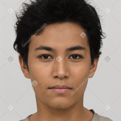 Neutral asian young-adult male with short  black hair and brown eyes