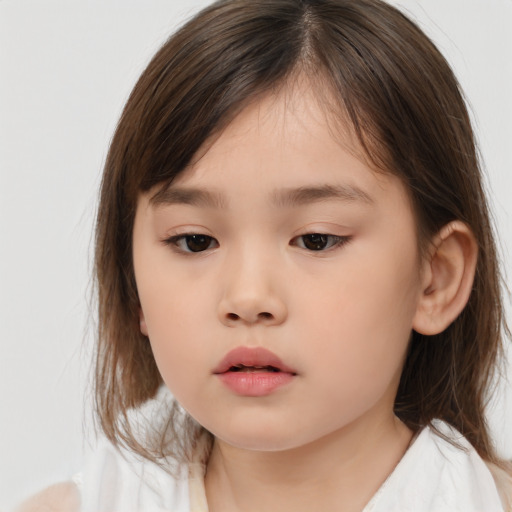 Neutral white child female with medium  brown hair and brown eyes