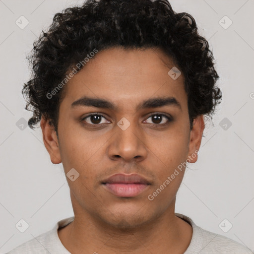 Neutral latino young-adult male with short  brown hair and brown eyes