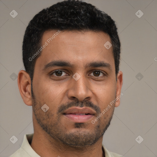 Neutral black young-adult male with short  brown hair and brown eyes
