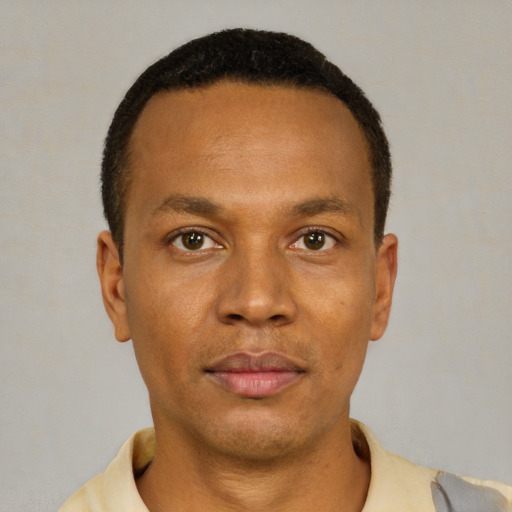 Neutral latino young-adult male with short  brown hair and brown eyes