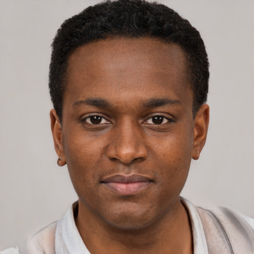 Neutral black young-adult male with short  brown hair and brown eyes