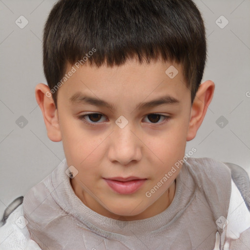 Joyful white child male with short  brown hair and brown eyes