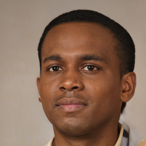 Neutral black young-adult male with short  brown hair and brown eyes