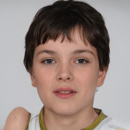 Neutral white young-adult female with short  brown hair and brown eyes