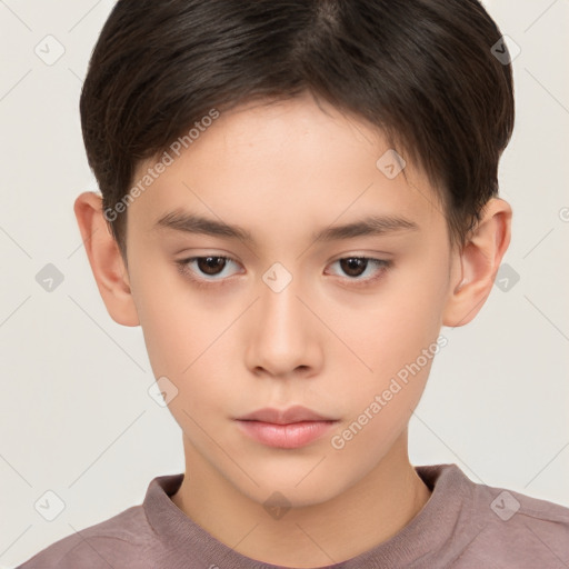 Neutral white child female with short  brown hair and brown eyes