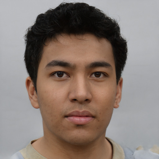 Neutral asian young-adult male with short  brown hair and brown eyes