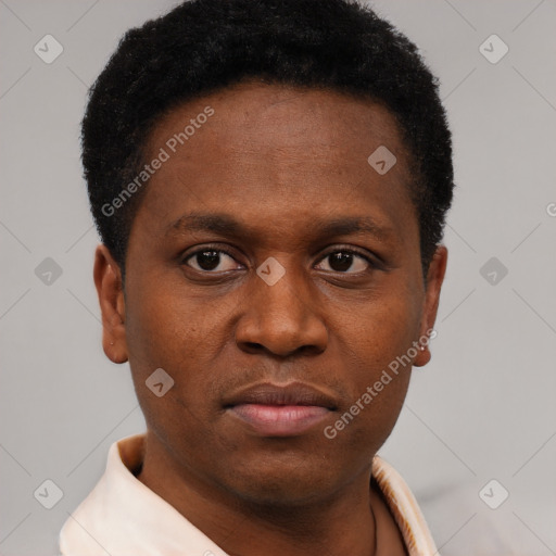 Neutral black young-adult male with short  brown hair and brown eyes