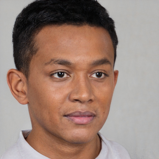 Neutral asian young-adult male with short  brown hair and brown eyes