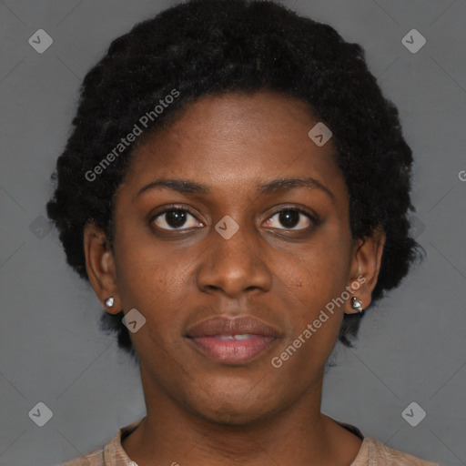 Neutral black young-adult female with short  brown hair and brown eyes