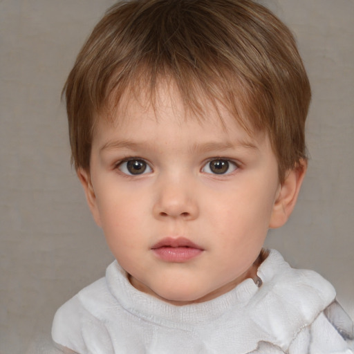 Neutral white child female with short  brown hair and brown eyes